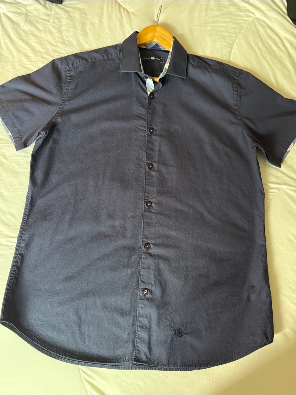 Stone Rose Men's Navy Short-Sleeve Button-Down Shirt, Size 3, EUC